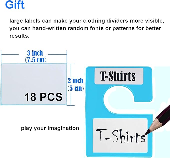 32 Pack White Clothing Rack Size Dividers Plus 75 Labels (1 Inch) and 30 Large Blank Labels, Large Rectangular Clothing Closet Dividers (Blue)
