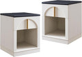 ACCOHOHO Modern Night Stand Set 2 with Arched Panel,18" Wooden nightstand with Charging Station,Bedside Table with Drawer Storage,Side End Table with Open Shelf for Bedroom,Living Room,White