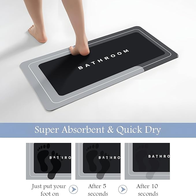 Bath Mat, Quick-Drying Non-Slip Thin Bathroom mat Super Absorbent Bath mats Rug-Bath Mats for Bathroom Floor Bathtub Vanity-Bathmat Bath Rug Easy Care Black 27.5" x15.7"