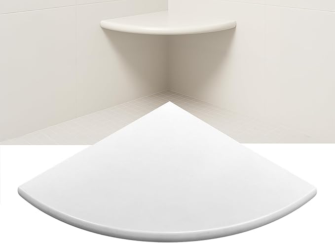 18" Super White Engineered Marble Corner Shower Seat – Floating or Solid Mount Bathroom Bench, Wall Mounted Shelf & Caddy for Showers, Classic Flatback Design