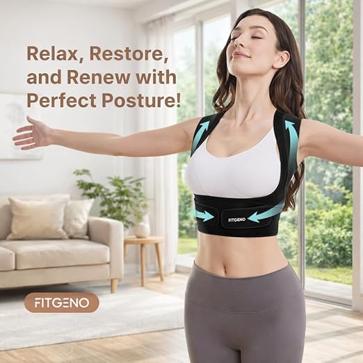 Fit Geno Posture Corrector for Women Invisilite: Invisible Lightweight Back Brace for Neck Shoulder & Upper Back Pain Relief - Improve Posture Correct Hunchback Slouching Under Clothes Large
