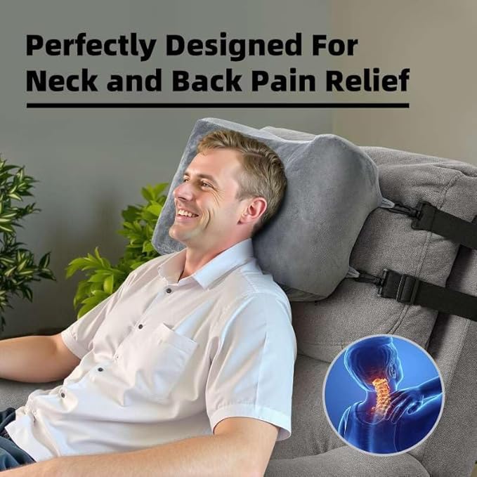 Head Pillow for Sleeping on Recliners with Adjustable Strap Office Chairs Soft Headrest Cushion for Couch,Pain relidf&Cervical Support, Comforttable PP Cotton Neck Rest (Grey, Extra Large)