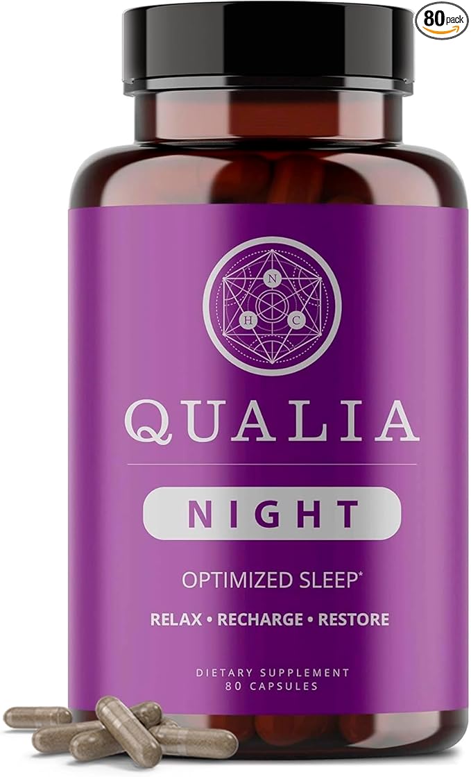 Qualia Night Sleep Aid | Non-Habit Forming | Science-Backed Supplement for Deep Refreshing Sleep | Melatonin-Free, Vegan, Non-GMO, Gluten-Free 80 Count | (1 Month Supply)