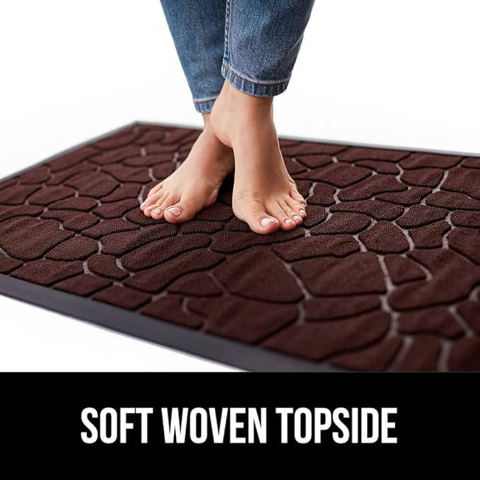 GORILLA GRIP 100% Waterproof All-Season WeatherMax Doormat, 72x24, US Designed Natural Rubber, Stain and Fade Resistant, Low Profile Indoor Outdoor Door Mats, Easy Clean Patio Mat, Dark Brown Pebble