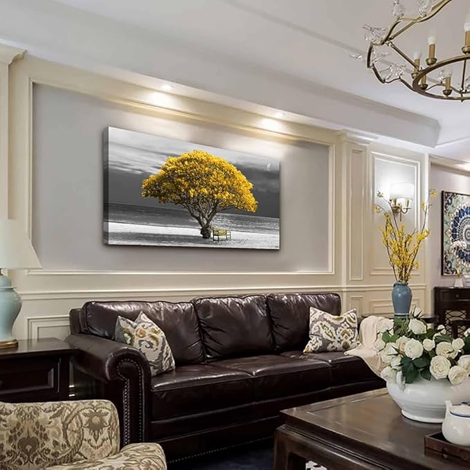 Lapremoly Canvas Wall Art For Living Room farmhouse Wall Decor For Bedroom Office Decor Black And White Wall Painting Yellow Trees Pictures Framed Mural Home Decor Prints Posters Artwork 20X40 inch