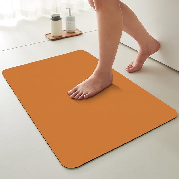 Bathroom Mat Quick Dry, Bathroom Rugs Non Slip Washable Thin Absorbent Bath Mat Fits Under Door Bathroom Floor Mat Perfect for Bath, Shower, or Sink 20"x30" Orange