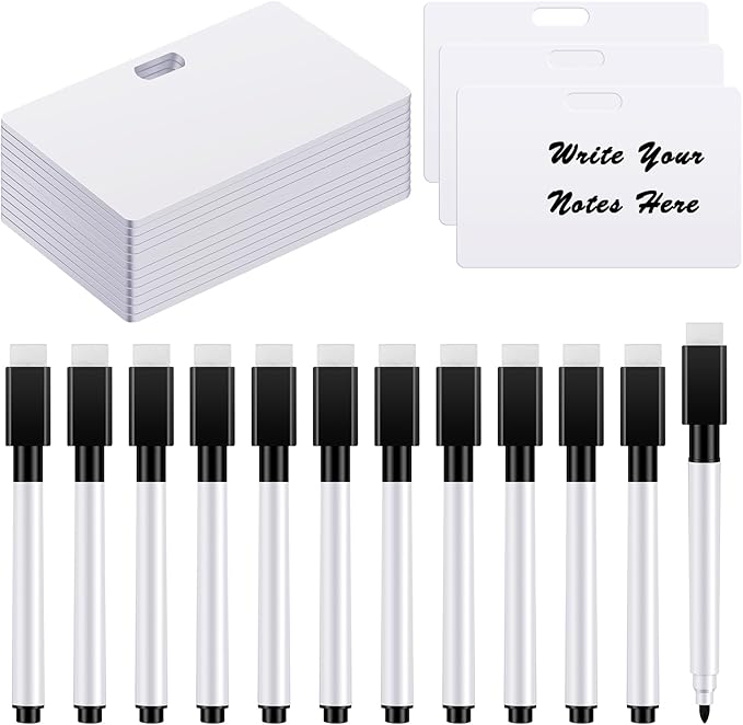 Laumoi 24 Packs Pocket Sized Erasable Notepad Badge Accessory 12 Mini Whiteboard Clipboard Hangs with Badge Mini Small Dry Erase Board with 12 Dry Erase Marker Office School (Black,2.1 x 3.4 Inches)