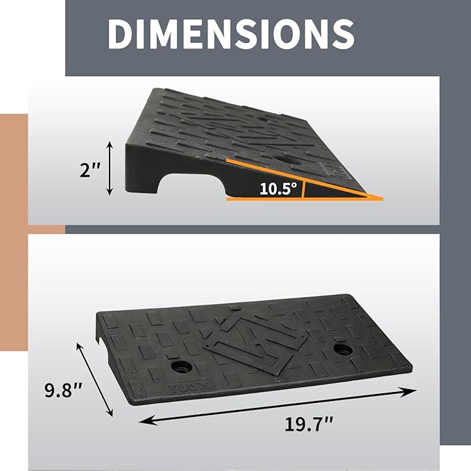 Rubber Curb Ramps for Driveway Sidewalks Shed Entry 2 Inch Rise Height 2 Pack 19.68" L x 9.84" W Threshold Ramp for Cars Motorcycles Lawn Mowers 7000lbs Load Capacity