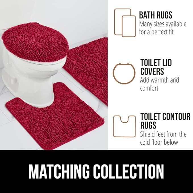 GORILLA GRIP Bath Rug Mat 44x26, Thick Soft Absorbent Chenille, Quick Dry Microfiber Mats, Rubber Backing Washable Shower Floor Rugs, Bathmat Runner, US Designed Bathroom Home Decor Accessories Red