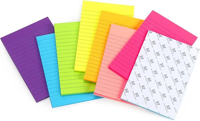 Eastern Wolf 8 Pads Lined Sticky Notes 4x6 in, Sticky Notes with Lines, Self-Stick Note Pads 8 Bright Multi Colors, 35 Sheet/Pad