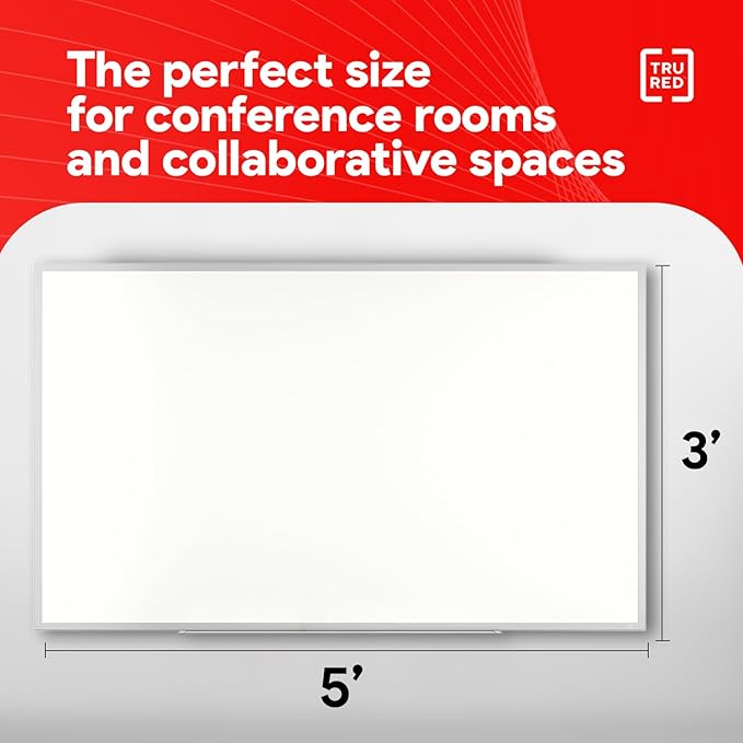 TRU RED Melamine Whiteboard | Dry Erase Board for Wall, White Board with Gray Aluminum Frame, 5 ft x 3 ft
