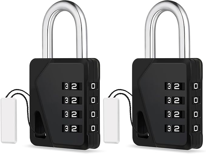 ZHEGE Locker Locks with Code for School, Gym, Work, Small Padlocks Combination with DIY Name Badges - Easy to Read & with Big White Number (Black, 2 Pack)