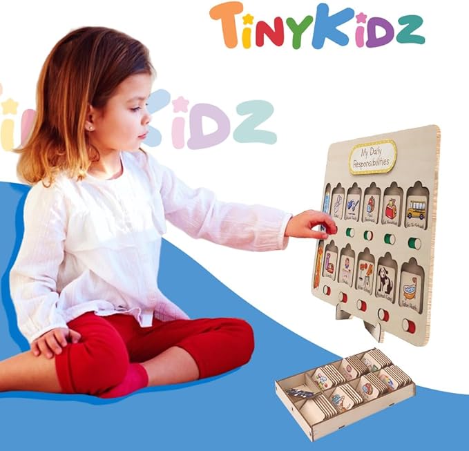 Wooden Kids Chore Routine Board, Toddler Visual Schedule, Home Responsibility Chart