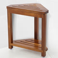 IBosins 16in Shower Foot Rest Corner Shower Stool for Shaving Legs with Storage Shelf Small Bench for Inside Shower to Sit on Bath Seat - Acacia Wood