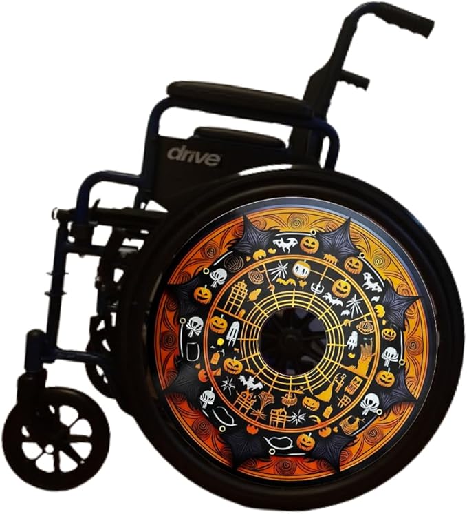 Wheelcovers Spooky Halloween Web Designer Cover for Wheelchair Wheels, Enhances Aesthetics, Easy Install/Remove, Lightweight, for Adults and Kids (Halloween Web)
