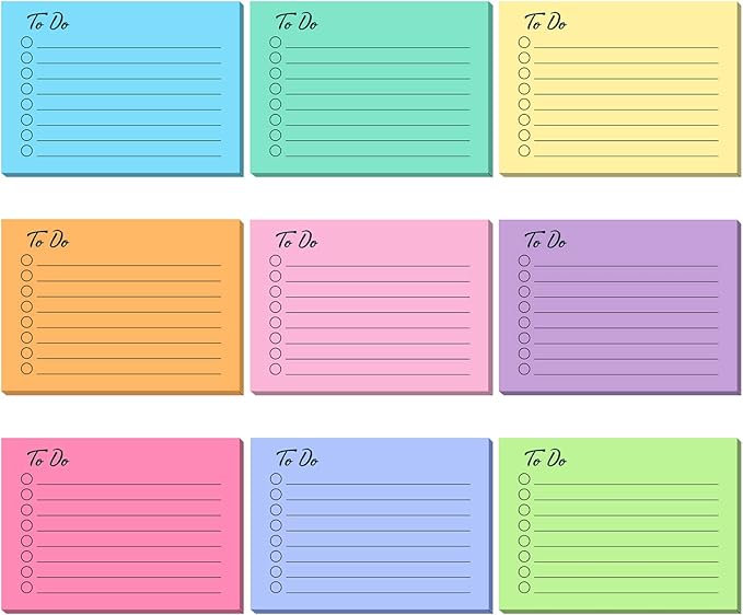 Pajean 9 Pcs/450 Sheet to Do List Sticky Note 3x4 Inch Self Stick Pads with Line Colored Planner Sticky Note Adhesive Memo for Office, Meeting, School, Study, Home Reminder (Simple Colors)