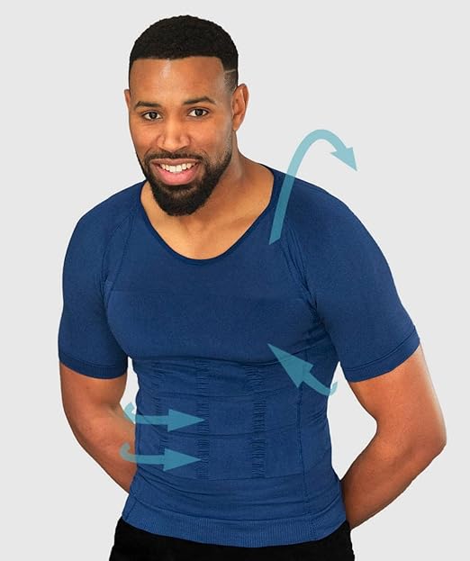 Curveless Men's Posture Corrector T-shirt | Anti Back Pain | Straightens Back and Shoulders | Compression | Undershirt | Short sleeves Blue