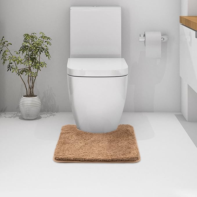MIULEE Microfiber Toilet Bath Mat U-Shaped Contour Shaggy Bathroom Rugs Non Slip Extra Thick Soft Bath Rug Absorbent Water for Bathroom Commode Machine Washable(20x24 Inch, Light Brown)