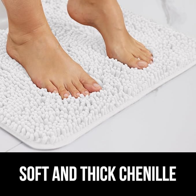 GORILLA GRIP Bathroom Rug Sets 3 Piece, Bath Mat Set and Oval Toilet Base with Rubber Backing, Plush Absorbent Shaggy Chenille Washable Mats, Includes 24x19.5, 24x17 and 30x20 Inch Rugs, White