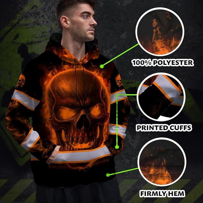 Matedecor Skull US Flag Reflective High Visibility Hoodie For Men Construction Hi Vis Safety Workwear Custom Name