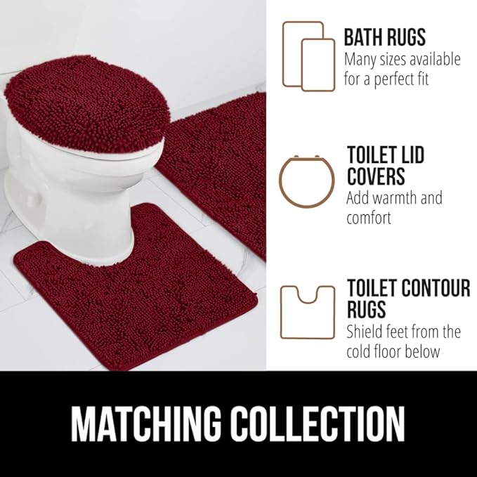 GORILLA GRIP Bathroom Rug Sets, Soft Chenille 2 Piece Area Rugs Set, Toilet Base Mat and 30x20 Carpet, Absorbent Microfiber Washable Mats Dry Quickly, Home Décor and Bath Room Accessories, Burgundy