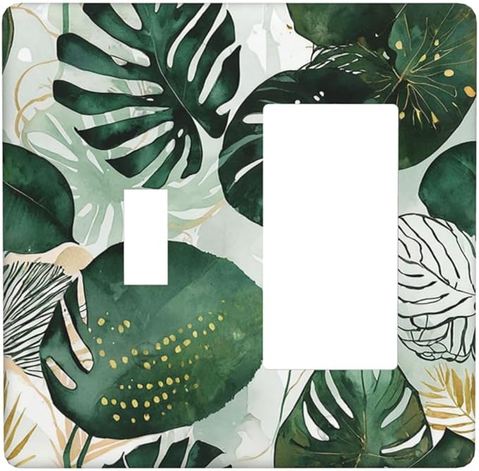 Outlet Covers Boho Tropical Leaves 1 Toggle 1 Rocker Combination Decorative Wall Plate Electrical Switch Plates Light Switch Cover Plate for Bedroom Bathroom Decor