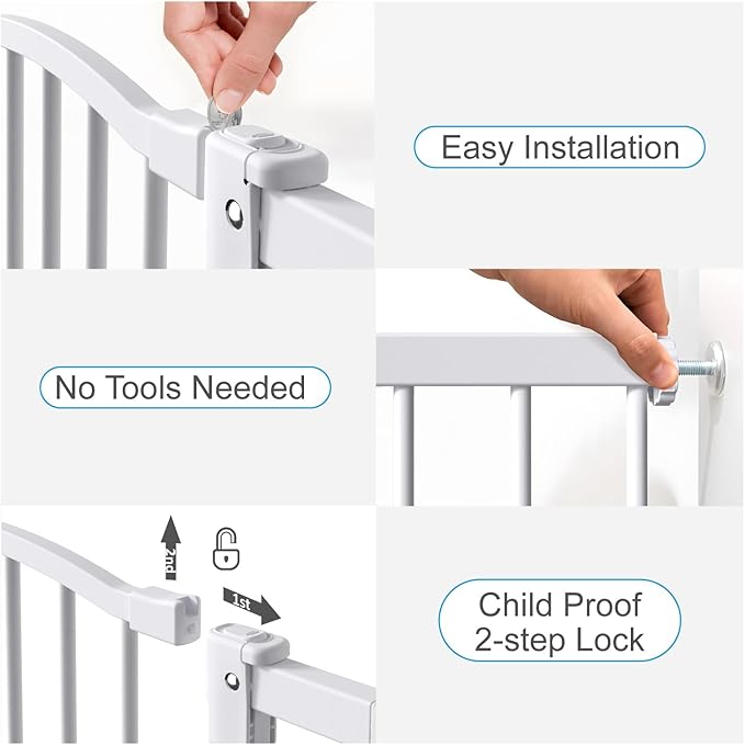 Great Gates Pet Gate - Durable Steel Gate for Stairs - Self-Closing Door & 2-Step Child Proof Lock - Wall-Friendly Dog Gates for Doorways (Fits Most) - 29.8"- 47.5", 28” Tall