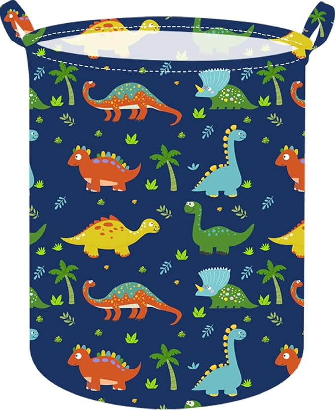 19.7 Inch Round Dinosaur Laundry Clothes Hamper Laundry Basket with Handles,Storage Organizer Bins Laundry Gift Basket for Room, Bedroom Decor