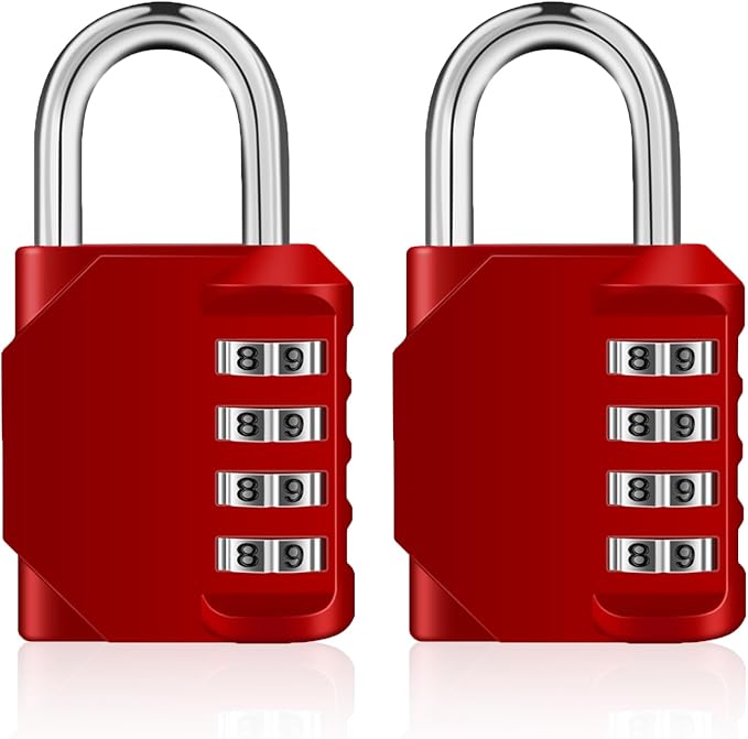 ZHEGE Combination Padlocks, 4 Digit Number Code for Gym, School, Locker Lock, Employee Lock (Red, Pack of 2)
