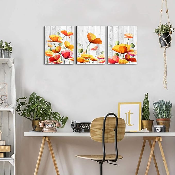 Bedroom Decoration kitchen Wall Artworks Canvas Wall Art for Living Room, 3 piece bathroom Wall decor Yellow flowers Watercolor painting posters Pictures office restaurant wall painting Home decor