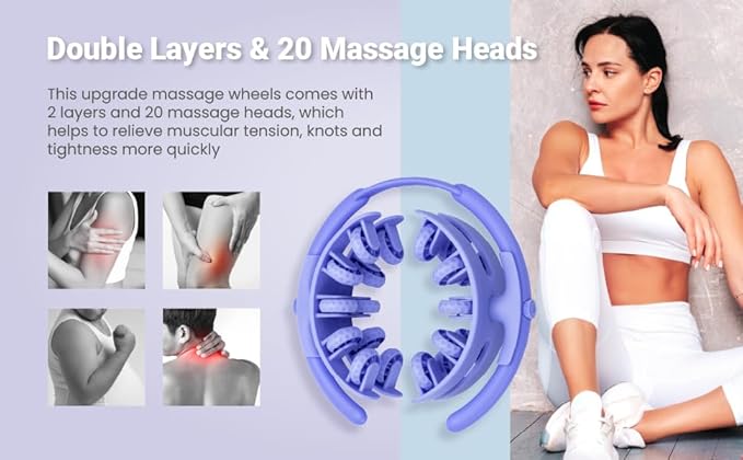 Adjustable Massage Roller, 360° Wraparound Manual Body Roller, 20 Textured Nodes, Detachable, for Thighs, Calves, Legs & Arms, Blue