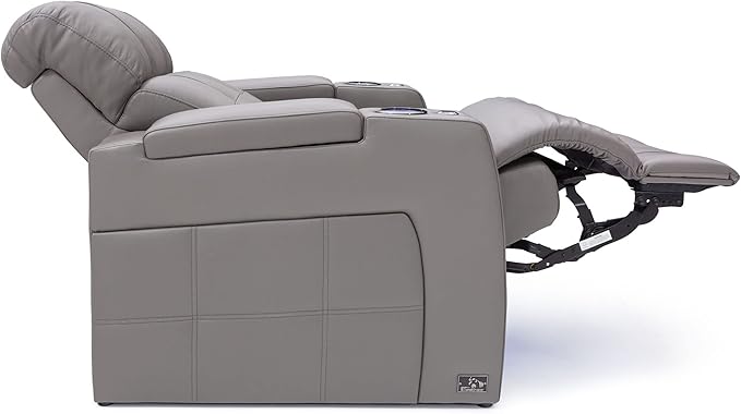 Seatcraft Kodiak Zero-Gravity CoolZero Italian Leather Home Theater Seating, Powered Headrest, Powered Lumbar, Powered Recline, Row of 3, Gray