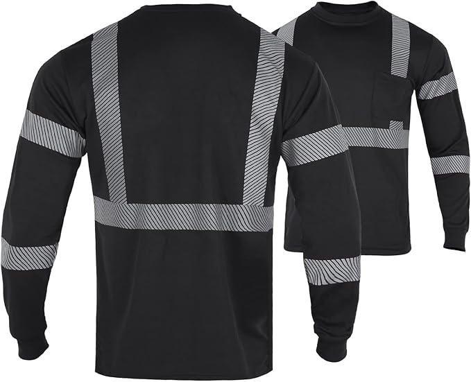 FONIRRA Safety Shirts for Men High Visibility Reflective ANSI Class 2 Hi Vis Construction Work T Shirts Long Sleeve