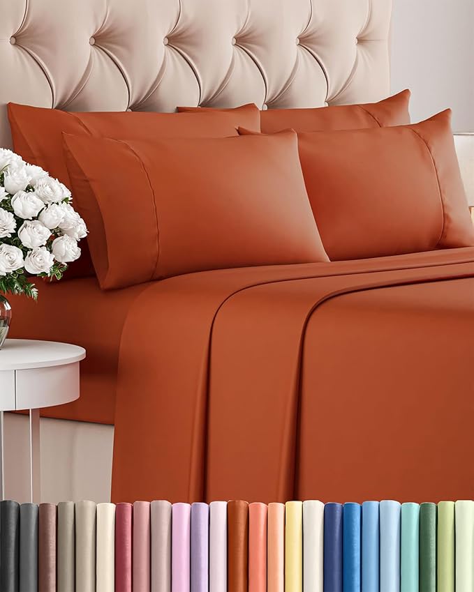 King 6 Piece Sheet Set - Cooling & Breathable Bed Sheets - Hotel Luxury Bed Sheets for Women, Men, Kids & Teens - Bedding with Deep Pockets & Easy Fit - Soft and Wrinkle Free - King Terracotta Sheets