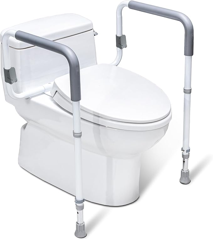 Toilet Safety Rails for Elderly Adults - Adjustable Bathroom Toilet Safety Frame with Handles - Stand Alone Toilet Grab Bar for Senior, Handicap & Disabled,Fits Most Toilets, White, TRX-8002
