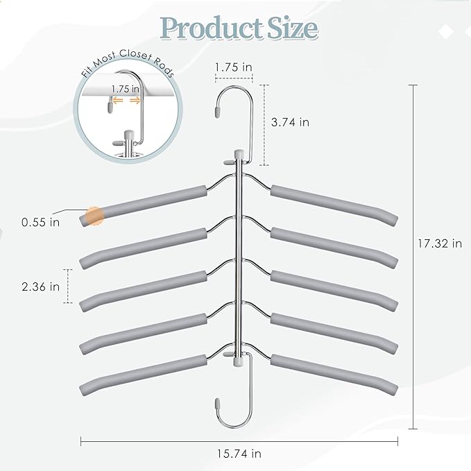 Clothes Hangers Space Saving Shirt Organizer, Non Slip Multi Shirt Hangers for Closet with Foam Padded Closet Organizers and Storage for Sweater Hoodie Blouse Coat Dress Short Grey 4 Pack