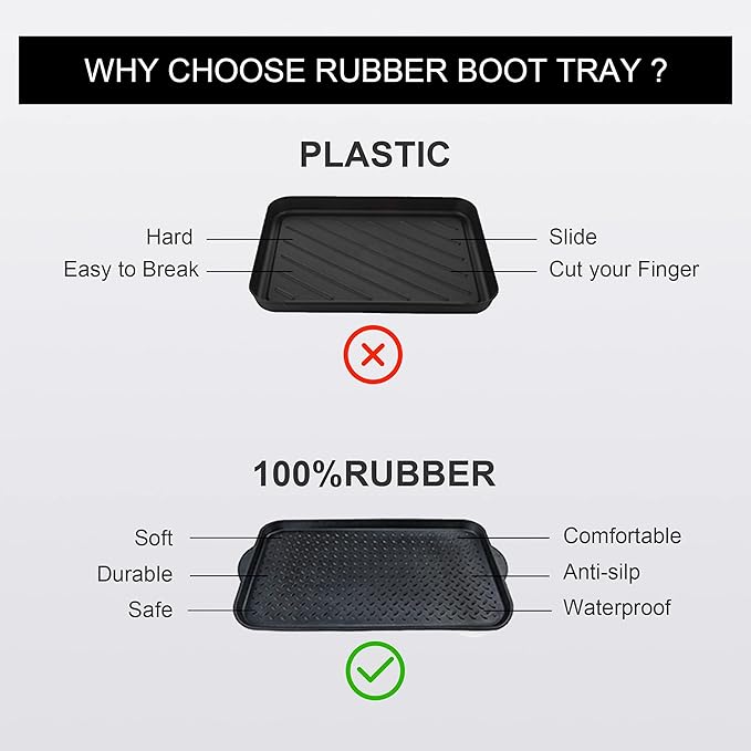 Matace 3 Pack Rubber Small Boot Tray for Entryway,Boot Mat,Shoe Tray,Shoe Mat for Indoor and Outdoor Use, 27.95"x 15.74" (Pack of 3)