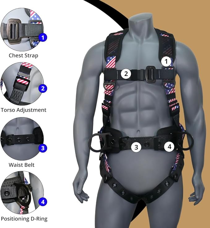 AFP Demon Comfortable Fall Protection Harness Kit – OSHA/ANSI PPE Full Body Safety Harness for Construction Work