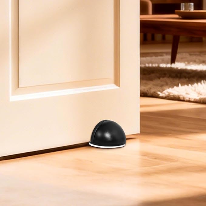 Self Adhesive Door Stoppers, Stainless Steel Floor Door Stop Wall Protector, Half Dome Floor Gate Stopper for Living Room, Bedroom, Bathroom, Office (Black，2PCS)