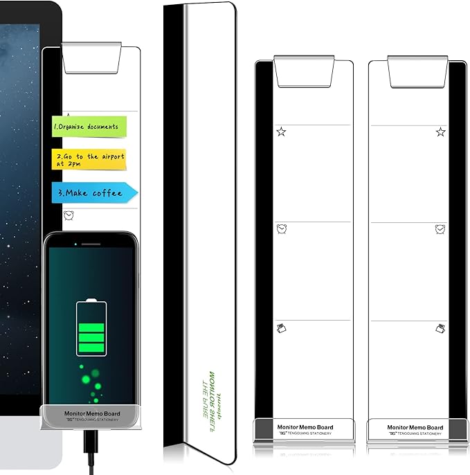 Computer Monitor Memo Message Board/Creative Multifunctional Monitor Shelf/Monitor Side Panel Sticky Notes Paper Storage Rack - with Phone Holder - 1Set (Left/Right/Bottom)