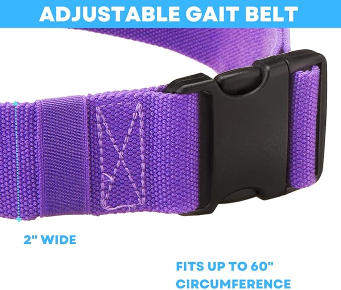 Gait Belt with Plastic Buckle by LiftAid - Transfer and Walking Aid with Belt Loop Holder for Assisting Therapist, Nurse, Home Care - 60"L x 2"W (Purple)