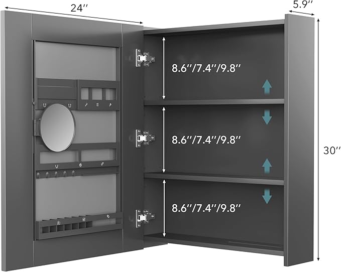 Bathroom Mirror Cabinet - Large Single Door 24x30 inchs Wall Cabinet Bathroom Vanity Mirror Cabinet with Facial Tissues Slot and Multifunctional Storage Area