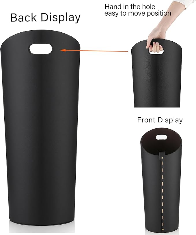 Black Umbrella Holer for Entryway with Drip Tray and 2 Steel Hooks Leahter Tall 22.44 Inches Umbrella Stand Rack Indoor Can Store 10 Golf Umbrellas or Crutches Toy Swords etc