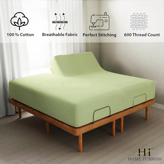 Top Split King Fitted Sheet Only for Adjustable beds, Split Down 32 inches from The Top, 600 Thread Count 100% Cotton Half Split Flex Head Fitted Sheet for Sleep Number Beds, Sage
