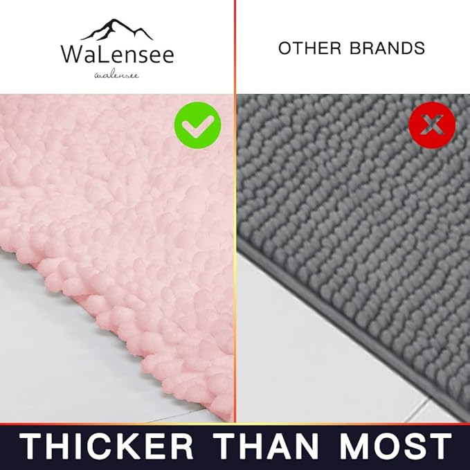 Walensee Bathroom Rug 2 Pieces Set Non Slip Bath Mat (17x24 Plus 20x32 Inch Blush) Water Absorbent Super Soft Shaggy Chenille Machine Washable Dry Extra Thick Perfect Carpet for Shower Floor
