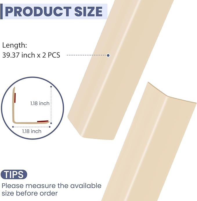 2PCS Wall Corner Protectors Guards - Self Adhesive Corner Protector & Corner Guards for Walls Edge Protection, Easy to Apply - No Tools Needed(Beige, 39.37"x1.18")