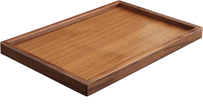SANZIE Walnut Wooden Tray Desktop Storage Organizer Premium Serving Valet Tray Decorative Tray for Sundries Cosmetics Keys Phone Wallet Cutlery (Walnut Wood)