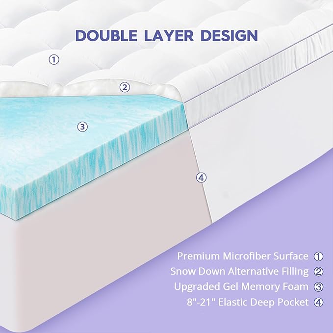 ABENE Twin XL Dual Layer 3 Inch Memory Foam Mattress Topper for College Dorm Room Essentials, 2 Inch Memory Foam Plus 1 Inch Soft Extra Long Pillowtop Mattress Pad Cover, Bed Topper for Back Pain