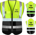 YOWESHOP High Visibility Safety Vest Custom Your Logo Protective Workwear 5 Pockets With Reflective Strips Outdoor Work Vest (L, Yellow Black Luminous)