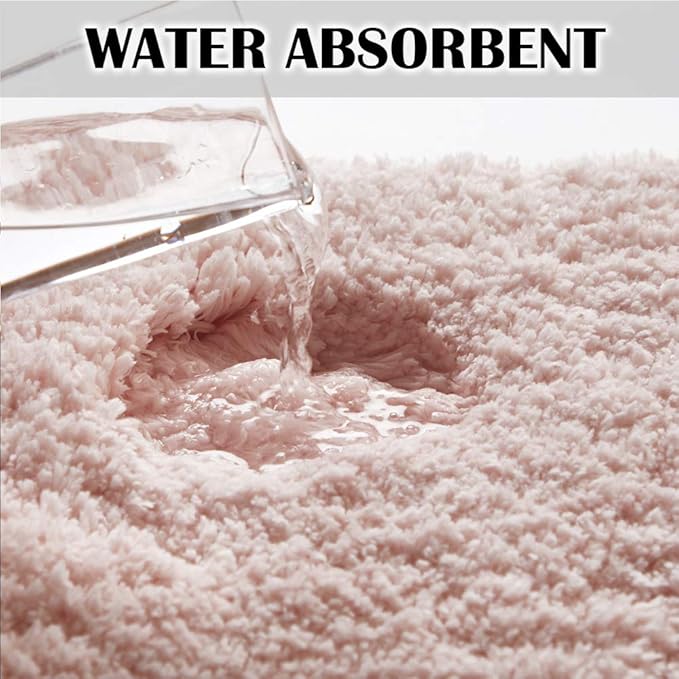 Suchtale Bathroom Contour Rug Non Slip Bath Mat Water Absorbent Soft Microfiber Shaggy Bathroom Mat Machine Washable Bath Rug for Bathroom Thick Plush U Shape Toilet Rug (20 x 24, Dusty Pink)